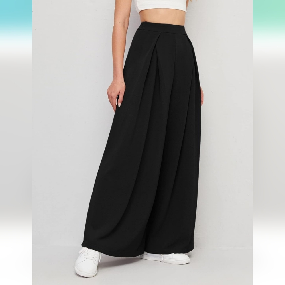 Fold pleated wide legs women's stylish pants